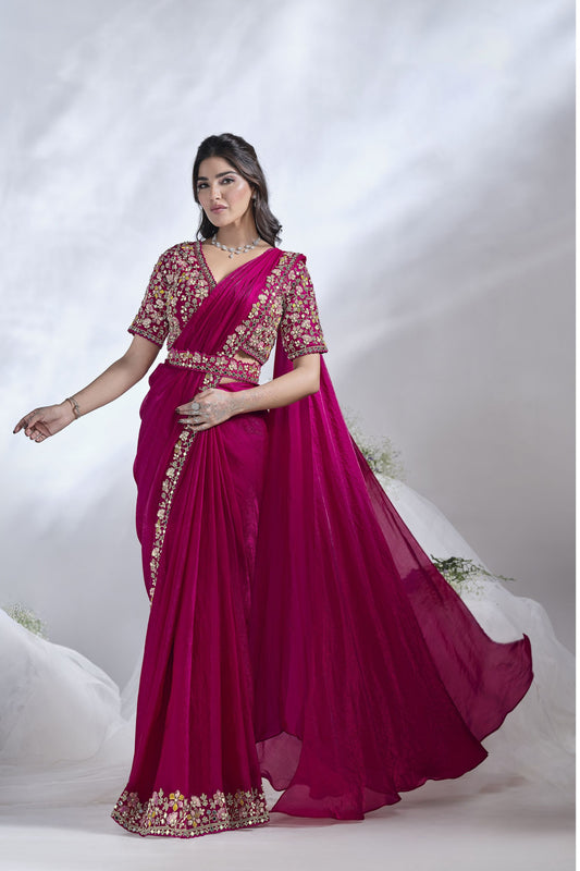 Designer Rani Pink Georgette Saree with Heavy Blouse