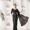 Elegant Black Satin Silk Designer Saree Khatli Work for Party Wear