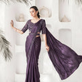 Gracefull Wine Satin Silk Designer Saree Khatli Work for Party Wear