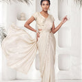 Stylish Off White Satin Silk Saree Khatli Work for Party Wear