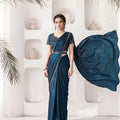 Royal Teal Blue Satin Silk Designer Saree with Khatli Work For Party Wear