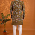Handsome Olive Green Floral Printed Indo Western Sherwani With Designer Jacket