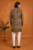 Handsome Olive Green Floral Printed Indo Western Sherwani With Designer Jacket