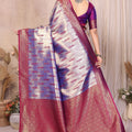 Silver Purple Banarasi Silk Saree with Rich Zari Weaving and Contrast Pallu
