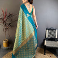 Teal Blue Banarasi Silk Saree with Rich Gold Zari Weaving Tassel Pallu