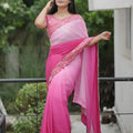 Pink Georgette Saree with Embroidered Border Designer Blouse
