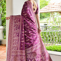 Wine Purple Cotton Silk Saree with Traditional Woven Border