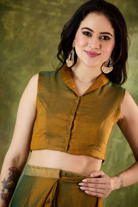 Mustard Yellow Olive Green Dual Tone Saree Designer Party Wear Saree