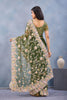 Olive Green Floral Embroidered Net Saree with Designer Border