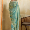 Sea Green Teal Dual Tone Designer Saree Embroidery Sequin Georgette Saree