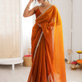 Orange Organza Silk Saree with Designer Golden Lace Border