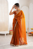 Orange Organza Silk Saree with Designer Golden Lace Border