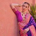 Royal Purple Pink Kanjivaram Silk Saree with Golden Zari Festive Wear