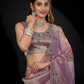 Mauve Pink Shimmer Silk Saree with Heavy Zari Stone Embroidered Border
