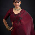 Wine Maroon Embroidered Silk Saree with Designer Blouse
