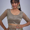 Light Gold Tissue Silk Saree with Zari Border Designer Blouse