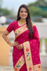Rani Pink Floral Woven Linen Silk Saree Designer Peacock Border