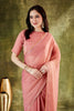 Peach Pink Organza Ready To Wear Saree Designer Sequins Lace Border