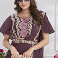 Elegant Plum Purple Designer Saree with Floral Embroidered Blouse