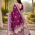 Purple Banarasi Silk Saree with Silver Zari Floral Weaving Traditional Wear