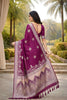 Purple Banarasi Silk Saree with Silver Zari Floral Weaving Traditional Wear