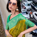 Elegant Yellow Green Banarasi Silk Saree and Designer Border