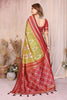 Olive Green Ikat Silk Saree with Rich Red Contrast Border Traditional Saree