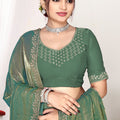 Olive Green Silk Saree with Rich Golden Zari Border Designer Saree