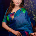 Royal Peacock Blue Soft Silk Saree Multicolor Designer Border Rich Zari Pallu