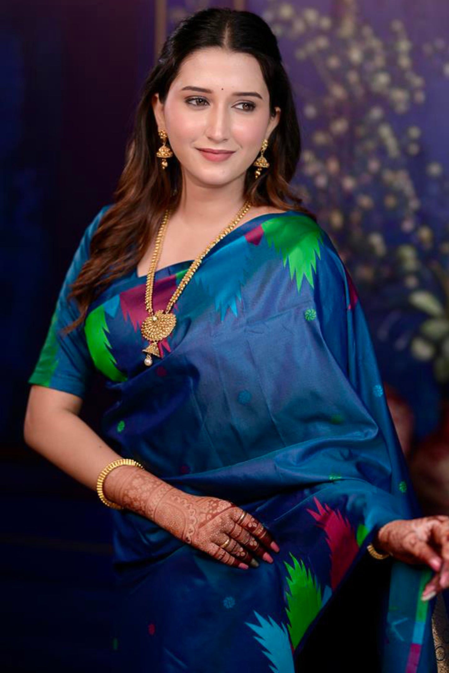 Royal Peacock Blue Soft Silk Saree Multicolor Designer Border Rich Zari Pallu