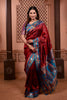 Rich Wine Red Paithani Silk Saree with Contrast Teal Blue Zari Border