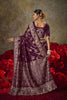 Wine Purple Banarasi Silk Saree Heavy Gold Zari Weaving Embroidered Blouse