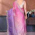 Pink Purple Embroidered Organza Silk Saree Designer Border