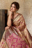 Royal Beige Banarasi Silk Saree with Pink Zari Border Floral Weaving Saree