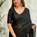 Designer Black Party Wear Saree with Intricate Sequins Embellishments