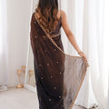 Black Organza Saree Golden Butti Work Embroidered Border