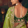 Olive Green Silk Saree with Designer Green Blouse