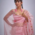 Pink Organza Saree with Floral Embroidery Border Designer Saree