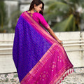 Royal Blue Saree with Rani Pink Contrast Border Traditional Printed Design