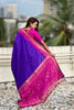 Royal Blue Saree with Rani Pink Contrast Border Traditional Printed Design