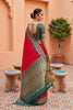 Red Silk Saree Green Gold Zari Woven Border Peacock Motifs Saree