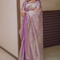 Lavender Banarasi Silk Saree with Silver Zari Floral Weaving Saree 
