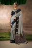 Grey Silk Saree with Black Contrast Border Rich Zari