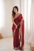 Luxury Wine Red Organza Saree with Designer Embroidered Border