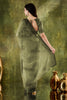 Olive Green Embroidered Designer Saree with Matching Blouse