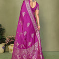 Rani Pink Banarasi Silk Saree Silver Zari Peacock Weaving Saree