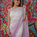 Lavender White Ombre Saree Sequin Designer Border Party Wear Saree