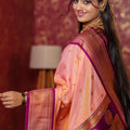 Peach Kanjivaram Silk Saree with Gold Zari Border Butti Work