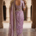 Lavender Organza Silk Saree with Heavy Embroidery Designer Border