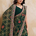 Dark Green Printed Saree Traditional Motif Design Decorative Border